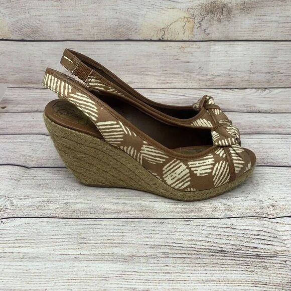 Sam Edelman Shoes - Sam Edelman Toledo Size 7.5M Brown White Textile Upper Espadrille Wedge Cork Bed